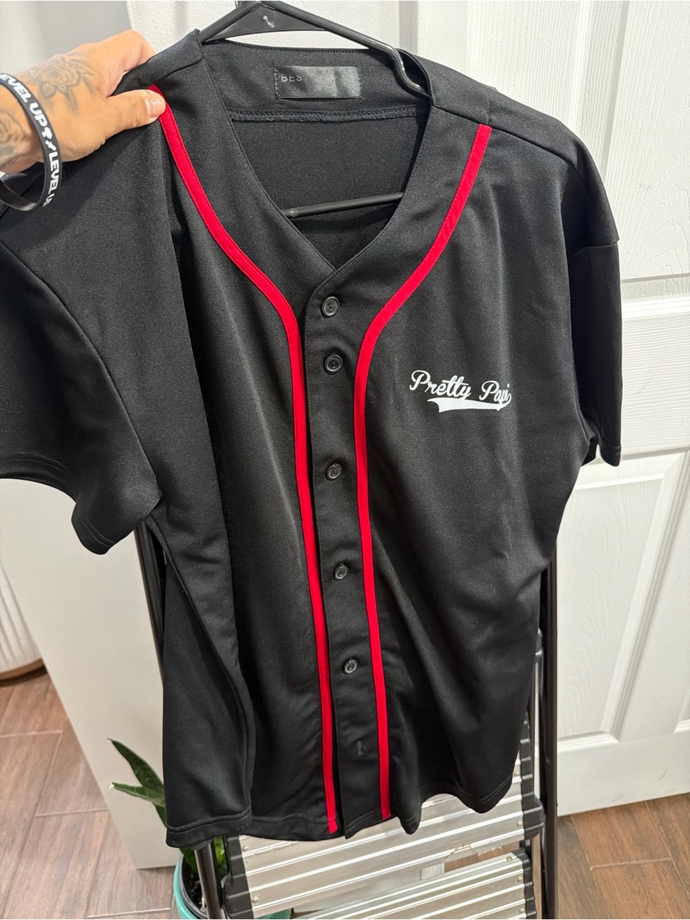 Black Baseball Jersey with Red Piping
